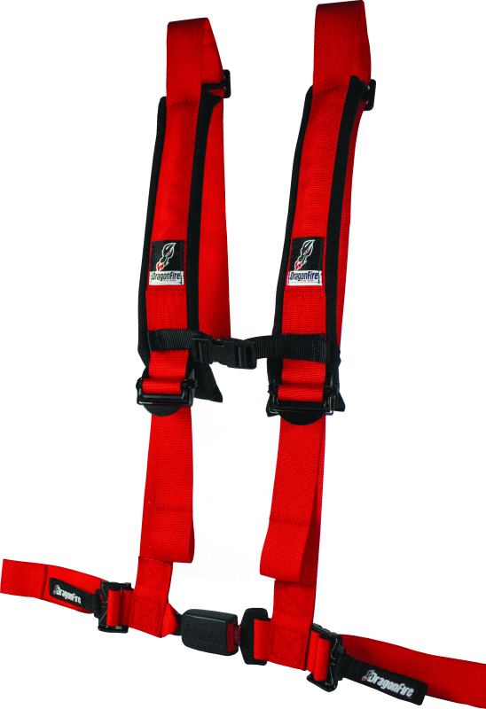 Polaris UTV Seat Belt Harness - DragonFire Racing - H-Style, 4-Point, EZ-Adjust, 2in Buckle - Red - `15-`19